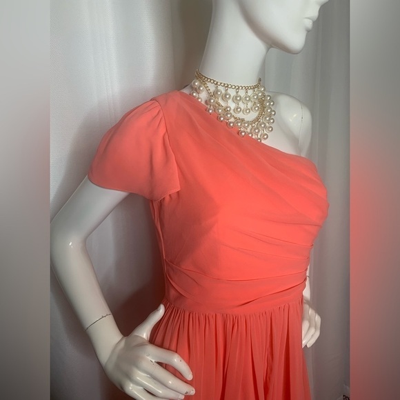 Mikael Aghal One-shoulder Gathered Crepe Gown - Coral - Picture 10 of 11